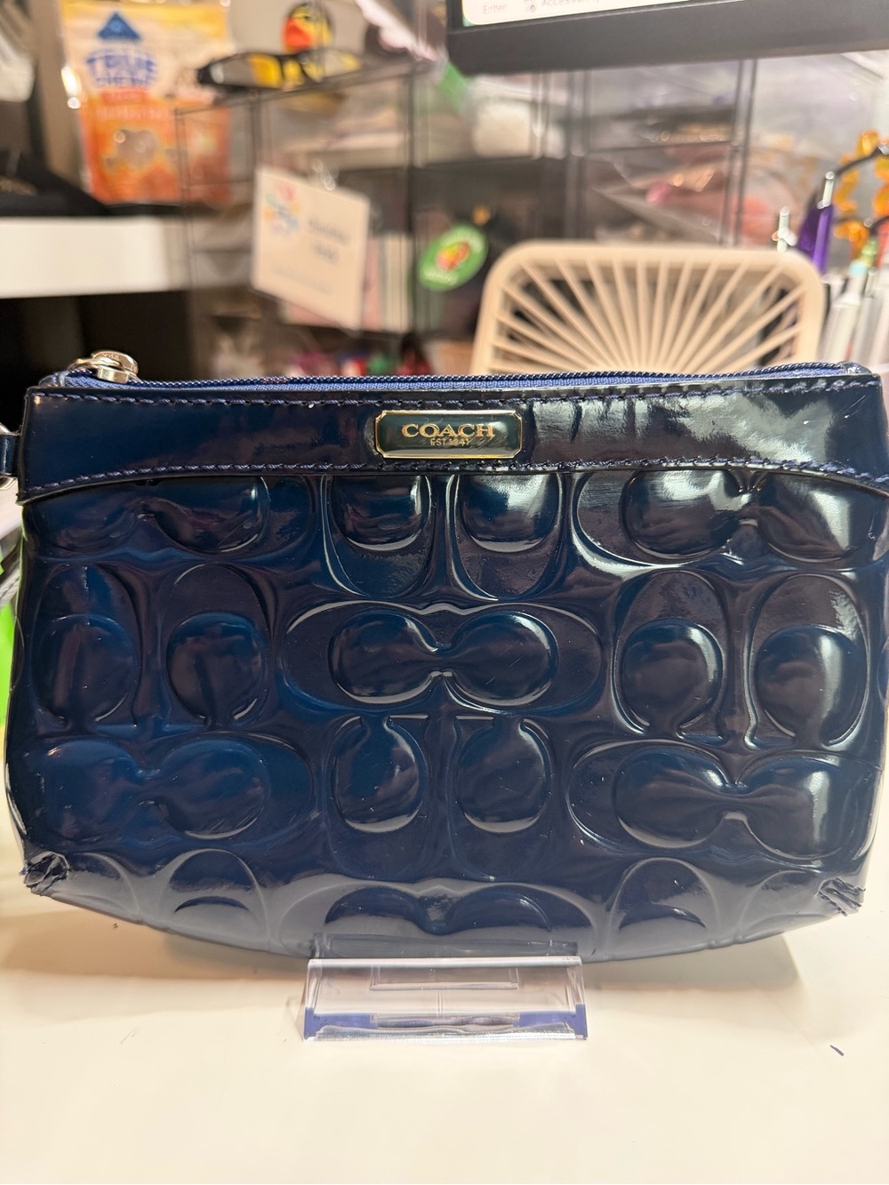 Coach Navy Patent Wristlet